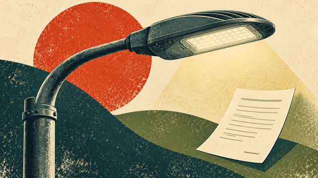 Symbolic textured illustration of a generic street-light fixture and blank contract paper